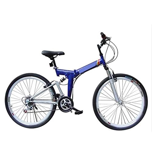 Bicicletas de montaña plegables : Bicicleta plegable, bicicleta de montaña plegable de 24-26 pulgadas y 21 velocidades, frenos en V delanteros y traseros, amortiguador, bicicleta de montaña Speed ​​? coche, azul, 24 pulgadas