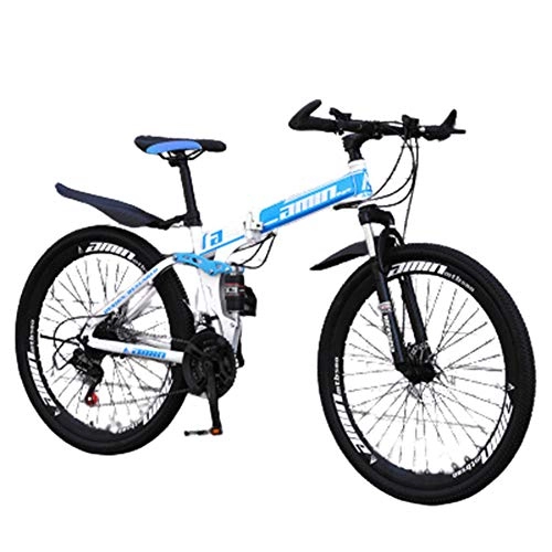 Bicicletas de montaña plegables : Bicicleta plegable de 26 pulgadas para adultos portátil Cuadro Acero de alto carbonopara viajeros de bicicleta de regalo de coche al aire libre de estilo libre, White blue, 27 speed