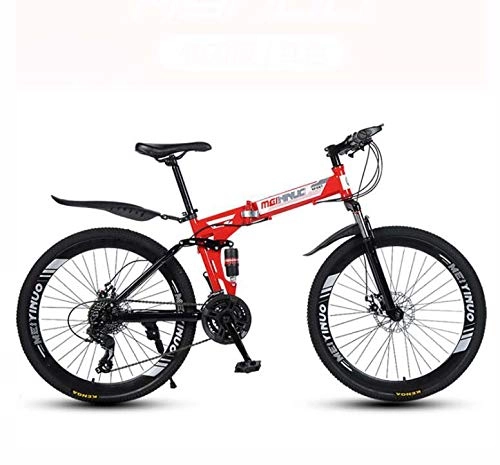 Bicicletas de montaña plegables : Bicicleta plegable de bicicleta de montaña, bicicletas de MTB de suspensión completa Marco de acero de alto carbono, freno de doble disco, pedales de PVC y agarres de goma, Rojo, 26 inch 21 speed