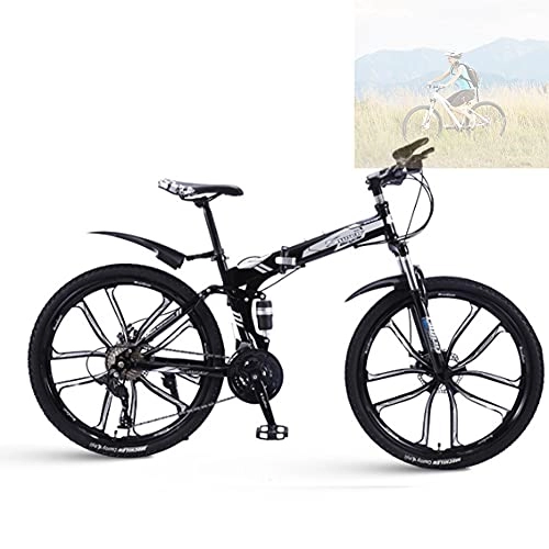 Bicicletas de montaña plegables : Bicicleta Plegable para Adultos, 26 pulgadas, Bicicleta de montaña prémium para niños, niñas, hombres y mujeres, Bicicleta de montaña portátil ultraligera / Black / 30speed