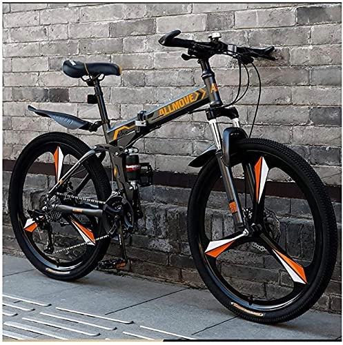 Bicicletas de montaña plegables : Bicicleta plegable para adultos con suspensión completa de 24 / 26 pulgadas, bicicleta de montaña portátil para hombres y mujeres, ruedas de 3 radios, 21-30 velocidades, freno de disco, horquilla de s
