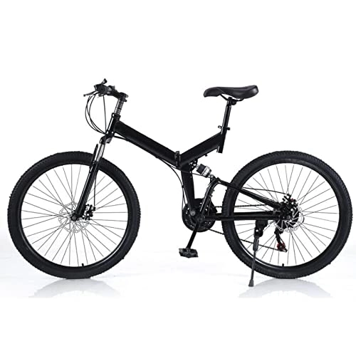 Bicicletas de montaña plegables : Bicicleta plegable para adultos de 26 pulgadas, bicicleta de montaña, camping, color negro, peso de carga de 150 kg, freno de disco