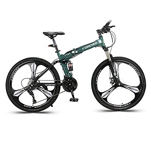 Bicicletas de montaña plegables : Bicicletas de Montaña Bicicleta de montaña de 26 pulgadas para hombres mujeres, Bicicletas de montaña de doble suspensión de 27 velocidades, Bicicleta de montaña con cuadro de acero al carb(Color:Verde)