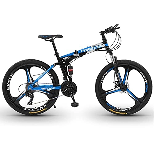 Bicicletas de montaña plegables : Bicicletas de Montaña Bicicleta De Montaña De Doble Suspensión Plegable De 26 Pulgadas, Bicicletas De Montaña De 30 Velocidades Con Doble Freno De Disco, Bicicleta Urbana De Acero Al (Color:Azul negro)