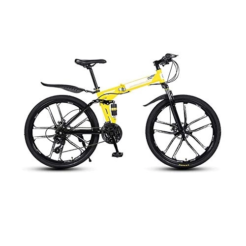 Bicicletas de montaña plegables : Bicicletas de montaña Plegables de 26", Bicicleta antineumáticos Todoterreno con Doble Amortiguador de 27 velocidades, Ideal para Montar al Aire Libre, Uso Diario (Yellow-10 Spoke)