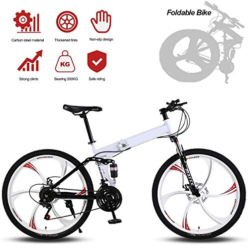 Bicicletas de montaña plegables : Bikes Bicicleta Montaa Hit 26", 21 Velocidades, Doble Freno Disco, Full Suspension, para Hombres, Montar al Aire Libre, Adulto / Blanco