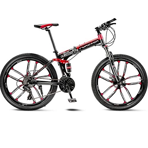 Bicicletas de montaña plegables : BNMKL 24 / 26 Pulgadas Adulto Bicicleta De Montaña 27 Velocidades Bicicleta Plegable Doble Absorción De Impactos Bicicleta De Carretera Acero De Alto Carbono MTB, Black Red, 26 Inch