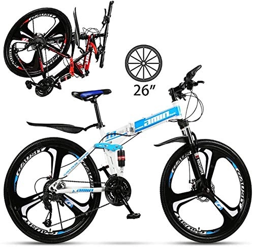 Bicicletas de montaña plegables : BUK Bicicleta Montaña, Bicicleta de Trekking de 26 Pulgadas con suspensión Completa Bicicleta de Trekking Cruzada para Adultos Bicicleta Plegable de Agarre de-21velocidad_Azul