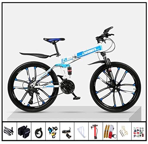 Bicicletas de montaña plegables : C Bicicleta Plegable Urbana, Las Bicicletas de los Hombres y de Las Mujeres Road, Bicicleta de montaña MTB, Doble Freno Disco, Full Suspension, Unisex Adulto / Blue