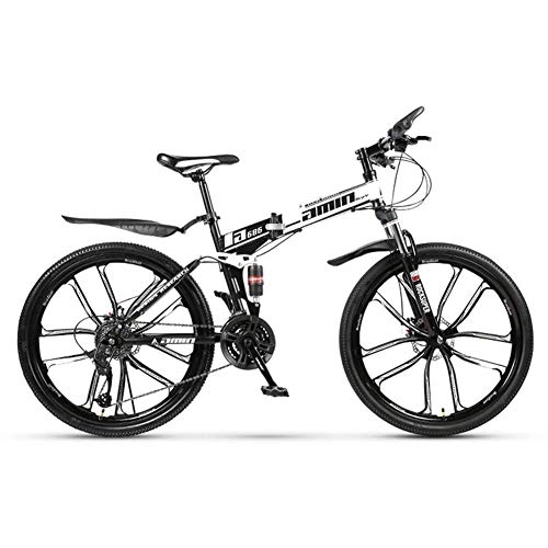 Bicicletas de montaña plegables : CENPEN Deportes al aire libre Bicicleta de montaña plegable de 27 velocidades de suspensión completa Mtb Daul freno de disco Bicicletas 26 pulgadas unisex (color: blanco)