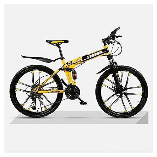 Bicicletas de montaña plegables : COSCANA Bicicleta De Montaña Plegable para Adolescentes Adultos Bicicleta De Montaña De 26 Pulgadas Bicicleta Plegable De 21-27 Velocidades Bicicleta Ligera De Suspensión Completa MTBYellow-24 Speed