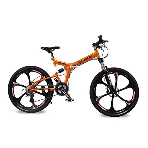 Bicicletas de montaña plegables : Cyrusher RD100 - Bicicleta (suspensión completa, cambio Shimano M310 ALTUS, 24 velocidades, cuadro de aluminio de 66 x 43, 1 cm, frenos de disco), color naranja