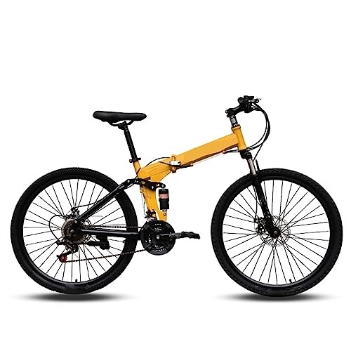 Bicicletas de montaña plegables : DIOTTI Bicicleta Plegable Amarilla de 24 Pulgadas y 26 Pulgadas, Freno de Disco de Bicicleta Amortiguador de Velocidad Variable, Bicicleta de montaña para Estudiantes (24)