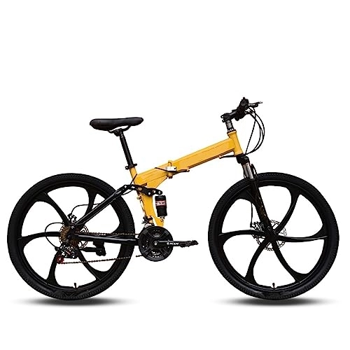 Bicicletas de montaña plegables : DIOTTI Bicicleta Plegable de 26 Pulgadas y 24 Pulgadas, Rueda de Seis Cuchillos, Freno de Disco de Bicicleta Amortiguador de Velocidad Variable Amarilla, Bicicleta de montaña (24)