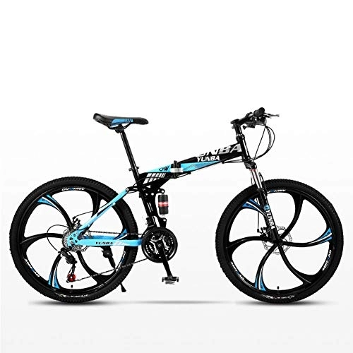 Bicicletas de montaña plegables : DSAQAO Bicicleta De Montaña Plegable 24 Pulgadas, 21 24 27 Velocidad 6-Radio Disco Bicicleta Suspensión Completa MTB Bicicletas para Adultos Adolescentes Estudiantes Azul 27 Engranajes