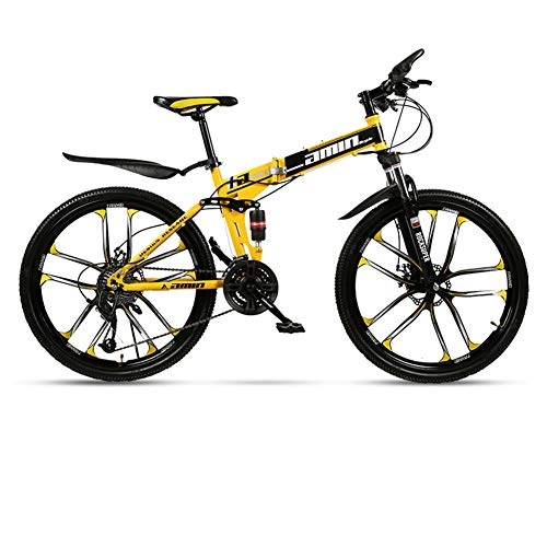Bicicletas de montaña plegables : DSAQAO Folding Mountain Bike, 26 Pulgadas 10 Spoke 21 24 27 30 Speed Disc Bicicleta Full Suspension MTB Bikes para Adultos Adolescentes Negro+Amarillo 24 Velocidades