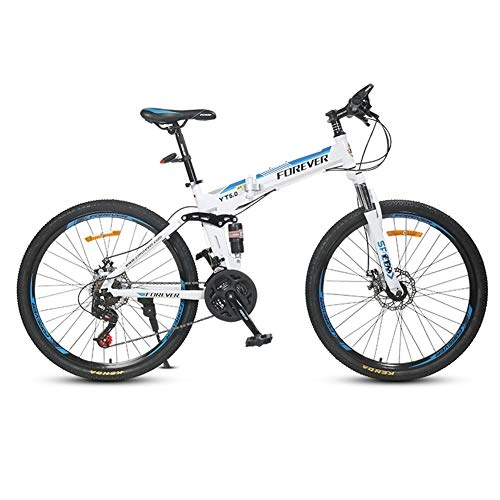 Bicicletas de montaña plegables : DSAQAO Folding Mountain Bike, 26 Pulgadas De Suspensión Completa MTB Bicicletas 24 Speed Disc Bicicleta para Adultos Adolescentes Estudiante Azul 24 Velocidades