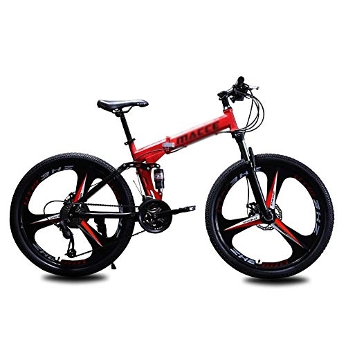 Bicicletas de montaña plegables : DULPLAY Bicicleta De Suspensión, 26 Pulgadas 21 Velocidad Velocidad Variable Doble Absorción De Impactos Bicicleta De Suspensión, Plegable Bicicleta De Montaña Rojo 26", 21-Velocidad