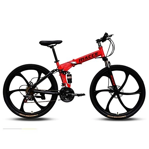 Bicicletas de montaña plegables : DULPLAY Doble-suspensión Adulto Bicicleta De Suspensión, Hombres's Freno De Disco Todo El Terreno Bicicleta De Suspensión, Plegable Bicicleta De Montaña Rojo 26", 21-Velocidad