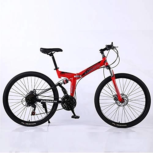 Bicicletas de montaña plegables : DULPLAY Estructura De Acero Suspensión Dual Frenos De Doble Disco Carreras Bicicleta De Suspensión, 24 Pulgadas Adulto Bicicleta De Suspensión, Plegable Bicicleta De Montaña Rojo 24", 21-Velocidad