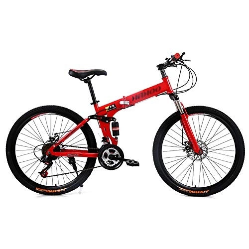 Bicicletas de montaña plegables : DULPLAY Horquilla De Suspensión Shock Absorpicn Bicicleta De Suspensión, Plegable Bicicleta De Suspensión para Adultos, Hombres's Plegable Bicicleta De Montaña Rojo 24", 21-Velocidad