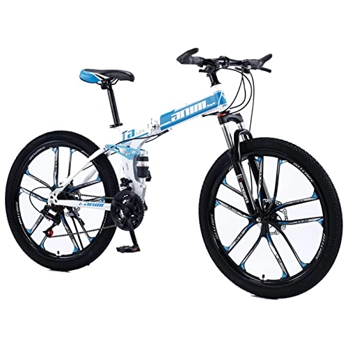 Bicicletas de montaña plegables : EASSEN Bicicleta de montaña Adulta de la Bicicleta de la Bicicleta de Alto Contenido de Carbono en Bicicleta Plegable Plegable, 21 velocidades de transmisión, 26 Pulgadas 1 White blue-27