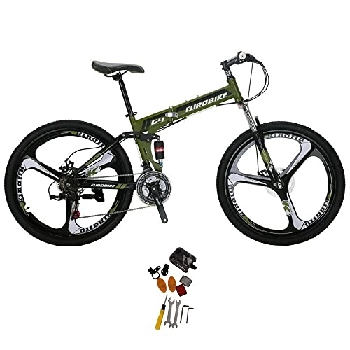 Bicicletas de montaña plegables : Eurobike Bicicleta de montaña plegable de 26 pulgadas para hombres y mujeres Bicicletas de adultos de 3 radios Ruedas Bicicleta (verde)