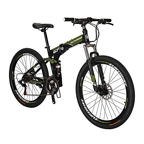 Bicicletas de montaña plegables : Eurobike Bicicleta de montaña plegable para adultos de 27.5 pulgadas para hombres 18 pulgadas marco de bicicleta de acero (rueda regular Armygreen)