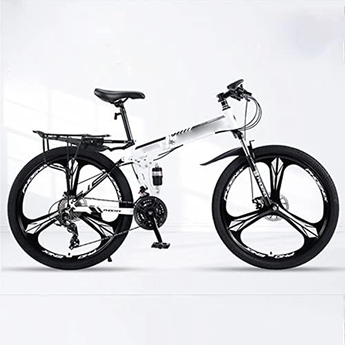 Bicicletas de montaña plegables : FAXIOAWA Bicicleta de montaña Plegable de 26 Pulgadas, Velocidad Variable, Freno de Disco Doble, absorción de Impacto, Bicicleta de Carreras de una Rueda (Blanco 27 velocidades)