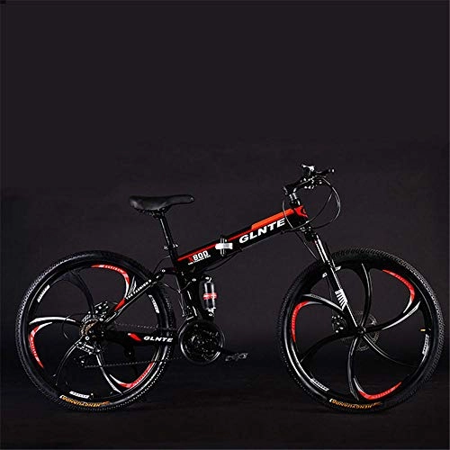 Bicicletas de montaña plegables : Frenos Plegables de 26 Pulgadas de 21 velocidades Bike-Dual Dual Dual: Adecuado para Bicicletas Masculinas y Femeninas para Estudiantes Adultos Negro Negro rojo-27 Velocidad