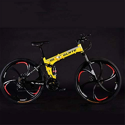Bicicletas de montaña plegables : Frenos Plegables de 26 Pulgadas de 21 velocidades Dual Dual Dual-Dual: Adecuado para Bicicletas Masculinas y Femeninas para Estudiantes Adultos de Plata amarilla-21 Velocidad