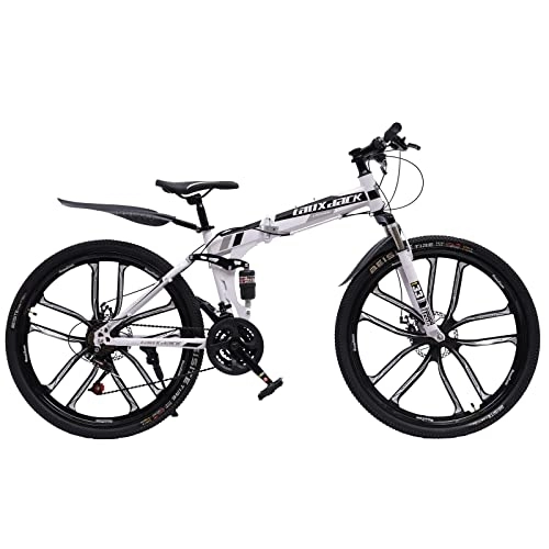Bicicletas de montaña plegables : Futchoy Bicicleta de montaña de 26" de 21 velocidades, Bicicletas plegables de acero de alto carbono, Bicicleta de ciudad con horquilla de suspensión y un amortiguador trasero, Freno de disco doble