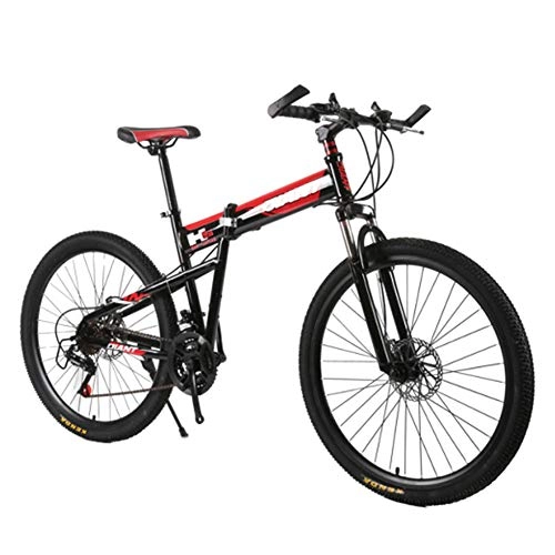 Bicicletas de montaña plegables : FXMJ Bicicleta de montaña de 26 Pulgadas Bicicleta de MTB de suspensión Completa para Bicicleta de 21 velocidades al Aire Libre, Marco de Aluminio Doble Freno de Disco, Rojo