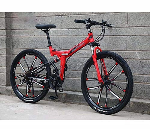 Bicicletas de montaña plegables : GASLIKE Bicicleta Plegable Bicicleta Bicicleta de montaña para Hombre Mujer, Cuadro de Acero con Alto Contenido de Carbono, suspensin Completa y Doble Freno, C, 26 Inch 27 Speed