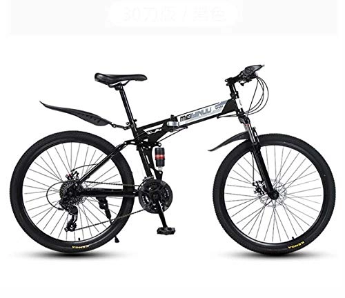 Bicicletas de montaña plegables : GASLIKE Bicicleta Plegable de Bicicleta de montaña para Hombres y Mujeres Adultos, Marco de Doble suspensin de Acero con Alto Contenido de Carbono, Pedales de PVC, Negro, 26 Inch 21 Speed