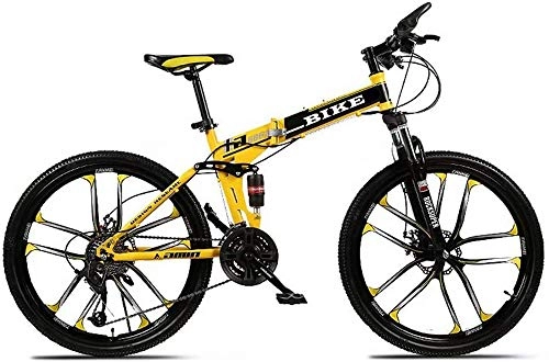 Bicicletas de montaña plegables : Gemmry 21 / 24 / 27 Velocidad Bicicleta de montaña 24 26 Pulgadas Bicicleta MTB Plegable con 10 Ruedas de Corte Amortiguador Delantero y Trasero Bicicleta de montaña, Amarillo