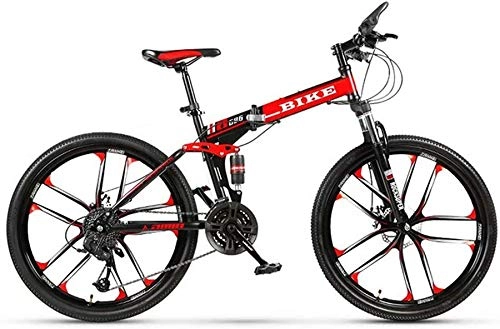Bicicletas de montaña plegables : Gemmry 21 / 24 / 27 Velocidad Bicicleta de montaña 24 26 Pulgadas Bicicleta MTB Plegable con 10 Ruedas de Corte Amortiguador Delantero y Trasero Bicicleta de montaña, Negro Rojo