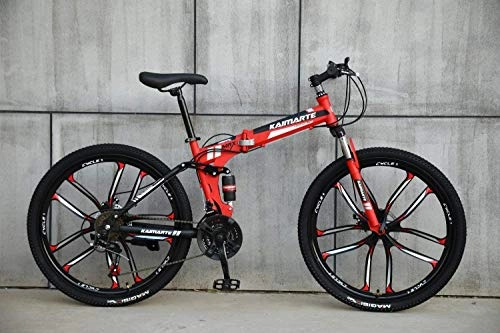 Bicicletas de montaña plegables : Gemmry 21 / 24 / 27 Velocidad Bicicleta de montaña 24 26 Pulgadas Bicicleta MTB Plegable con 10 Ruedas de Corte Amortiguador Delantero y Trasero Bicicleta de montaña, Rojo