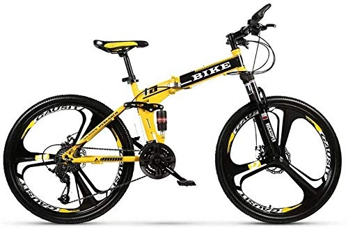 Bicicletas de montaña plegables : Gemmry 21 / 24 / 27 Velocidad Bicicleta de montaña 24 26 Pulgadas Bicicleta MTB Plegable con 3 Ruedas de Corte Amortiguador Delantero y Trasero Bicicleta de montaña, Yellow