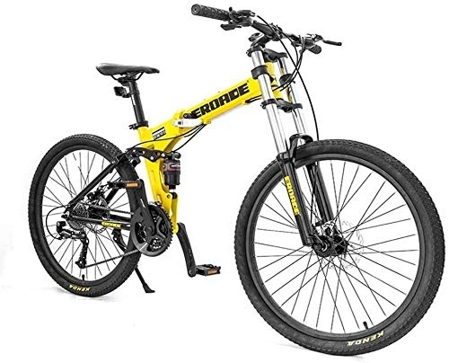 Bicicletas de montaña plegables : GJZM Asiento Ajustable Bicicletas de montaña 27 velocidades,  26 Pulgadas Bicicleta de montaña Marco de Doble suspensión Bicicleta de montaña - Amarillo