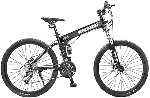 Bicicletas de montaña plegables : GJZM Asiento Ajustable Mountain Bikes 27 Speed,  26 Inch Mountain Bike Dual Suspension Frame Mountain Bike- Black