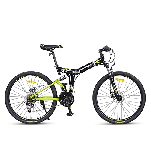 Bicicletas de montaña plegables : GREAT Bicicleta de montaña, Adultos Bicicleta De Montaña Plegable, 24 Pulgadas 24 Velocidades Bicicleta Doble Amortiguador Amortiguador Estudiante Bicicleta De Acero De Alto Carbono(Color:Verde)