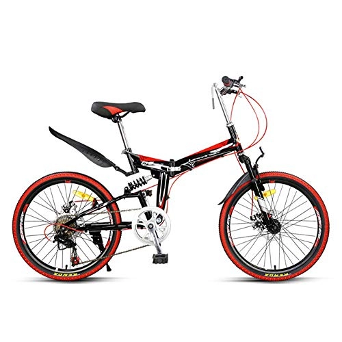 Bicicletas de montaña plegables : Grimk Bicicleta Btt 22" Mountain Bike Plegable Unisex Adulto Aluminio Urban Bici Ligera Estudiante Folding City Bike, sillin Confort Ajustables, 7 Velocidad, Capacidad 140kg, Doble Freno Disco, Red