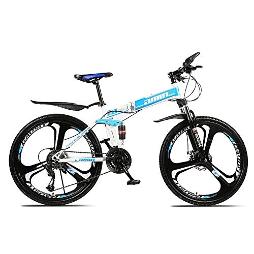 Bicicletas de montaña plegables : Grimk Bicicleta Btt 26" Mountain Bike Plegable Unisex Adulto Aluminio Urban Bici Ligera Estudiante Folding City Bike, sillin Confort Ajustables, Capacidad 120kg, Doble Freno Disco, Blue, 21speed