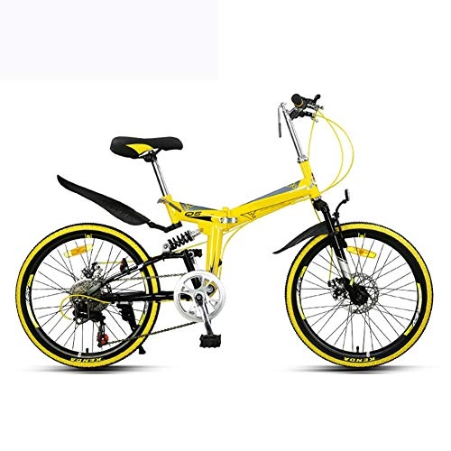 Bicicletas de montaña plegables : Grimk Bikes Montaa Mountainbike 22" Btt, Plegable De Aluminio Bicicleta De Paseo Mujer Bici Plegable Adulto Ligera Unisex Folding Bike, sillin Confort Ajustables, 7 Velocidad, Capacidad 140kg, Yellow