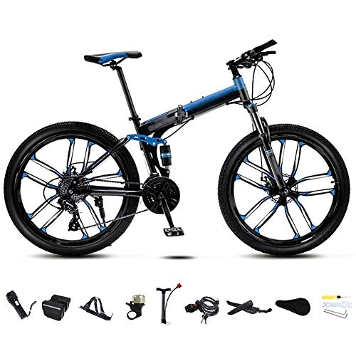 Bicicletas de montaña plegables : HFJKD Bicicleta de cercanas Plegable Unisex de 24 Pulgadas, Bicicleta de montaña Plegable de 30 velocidades, Bicicletas de Velocidad Variable Todoterreno para Hombres y Mujeres, Azul