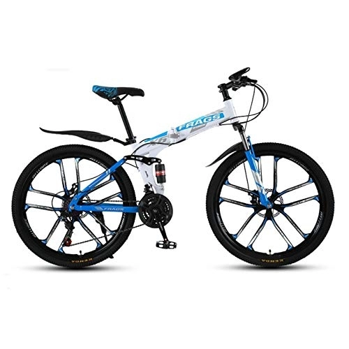 Bicicletas de montaña plegables : HKPLDE Bicicleta De Montaña Bicicleta De Doble Disco 26in 21 Engranaje De Velocidad, Freno De Disco Bicicleta Plegable MTB Break Lever para Adolescentes Adultos -Blanco Azul