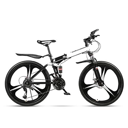 Bicicletas de montaña plegables : HSRG Mountain Bike plegable, bicicleta de montaña con 3 ruedas de corte 21 / 24 / 27 velocidades, 24 / 26 pulgadas, ligera y resistente, para hombre y mujer, bicicleta – blanco