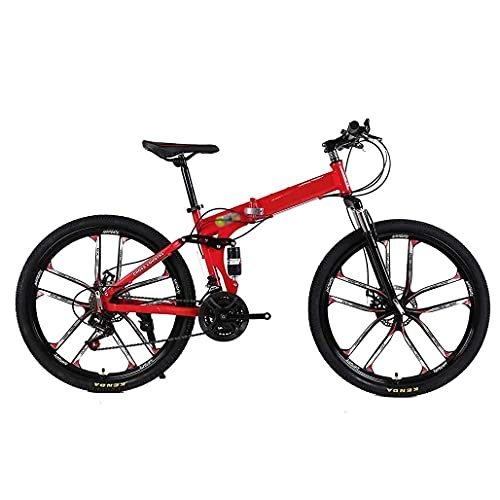 Bicicletas de montaña plegables : HUAQINEI Bicicleta de montaña Plegable 21 / 24 / 27 velocidades Bicicleta de 24 / 26 Pulgadas con Frenos de Disco Dobles y suspensión Doble para Adultos, roja, 24 Pulgadas 27 velocidades