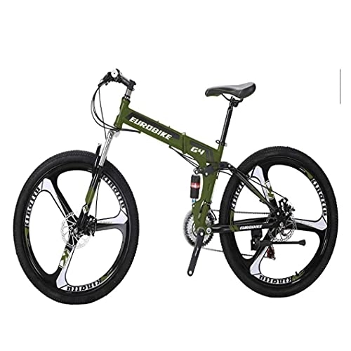 Bicicletas de montaña plegables : HUAQINEI Bicicleta G4 Bicicleta de montaña de 21 velocidades, Marco de Acero Bicicleta Plegable de Doble Choque con Grupo de Ruedas de 26 Pulgadas y 3 radios, Verde